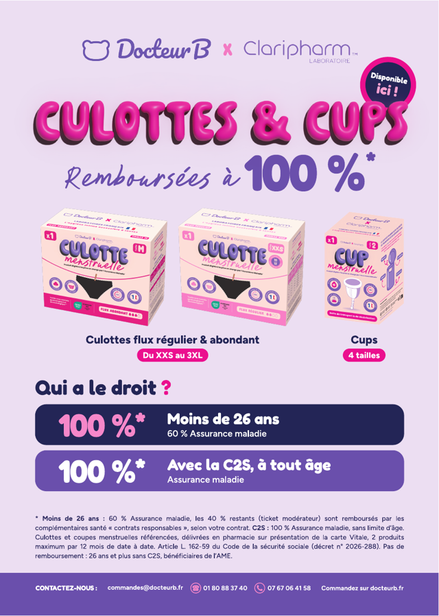 Affiche A4 Culottes et cups remboursées à 100 %